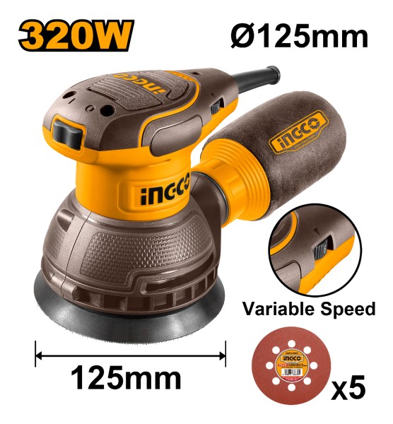 Lijadora Rotorbital Velocidad Variable 320w 125mm Ingco - Imagen 2