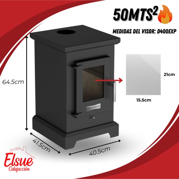 Calefactor A Leña Doble Comb Dublin 50m2 Kit Pared Metavila - Imagen 2