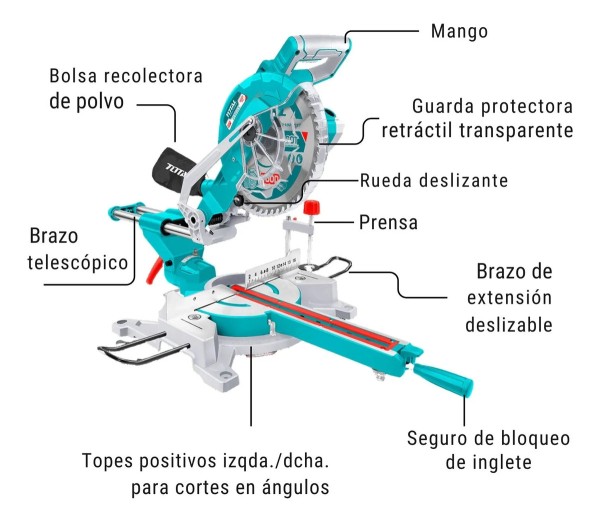 Sierra Ingletadora 10 Total 1800w Industrial Deslizante - Imagen 4