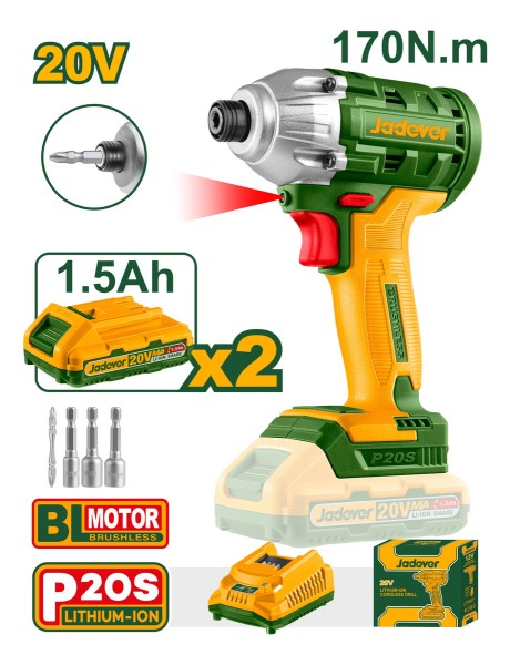 Atornillador De Impacto 1/4 170n +bat Y Carg Jadever - Imagen 2