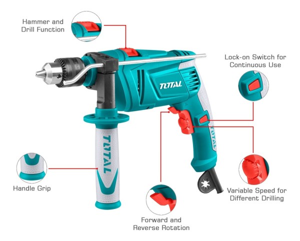 Taladro Percutor 13mm 850w 2700rpm Total Tg109136 Elsue - Imagen 2