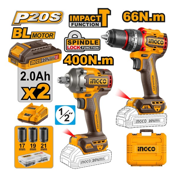 Set Atornillador Percutor + Llave De Impacto Ingco Ckli20275 - Imagen 2