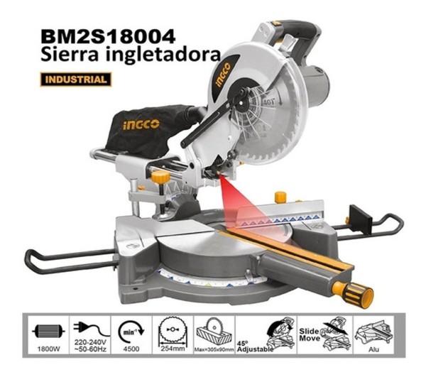 Sierra Ingletadora Telescopica 10 Ingco 1800w Industrial - Imagen 3