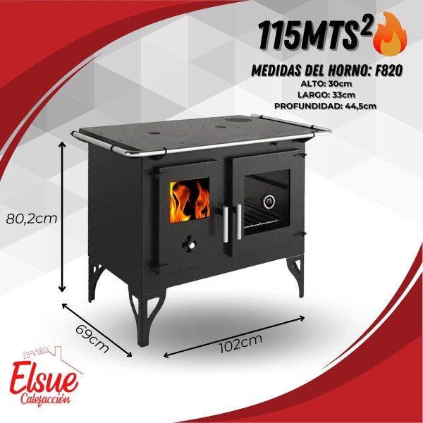 Cocina Calefactor A Leña 115 M2 Doble Combustion F820f - Imagen 2
