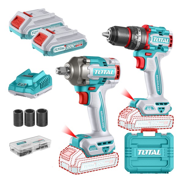 Kit Combo Total 20v Brushles Llave Impacto 1/2 Atornillador