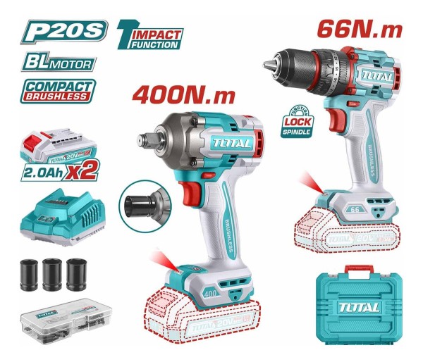 Kit Combo Total 20v Brushles Llave Impacto 1/2 Atornillador - Imagen 2
