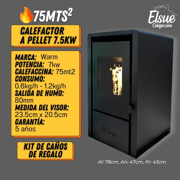 Calefactor Pellet 7,5 Kw Warm 75m2 - Imagen 4