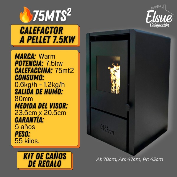 Calefactor A Leña Warm Sr-k6 7000 Kcal/h 75 M2 - Imagen 3