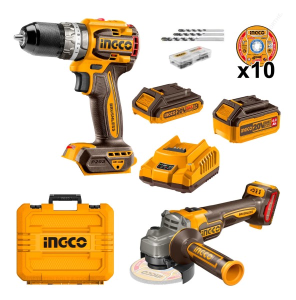 Kit Atornillador + Amoladora Sin Carbones Con Bateria Ingco - Imagen 3