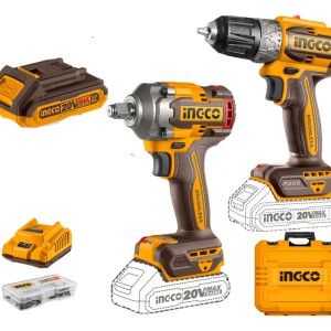 Kit Atornillador 20v + Llave Impacto 2 Batería 20v Ingco