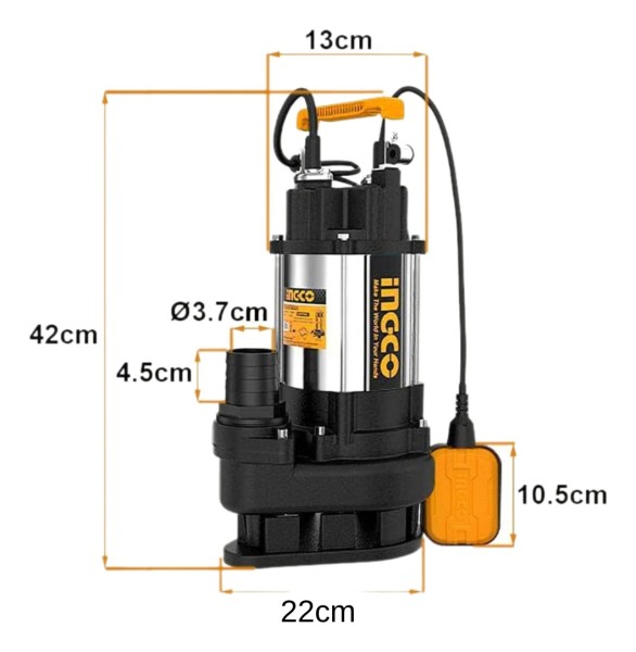 Bomba Sumergible 750w Pozo Negro Metalica Ingco Spds7508 - Imagen 2