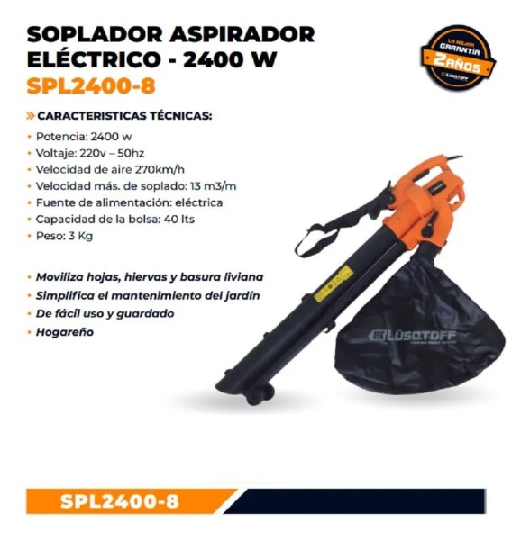 Soplador Aspiradora Trituradora Eléctrica 2400w Lusqtoff - Imagen 4