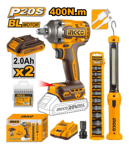 Kit Llave Impacto 20v + Linterna Rec + Dad Cosli23011 Ingco - Imagen 2