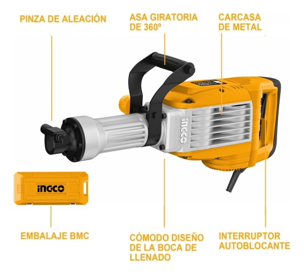 Martillo Demoledor Sds Hex 1700w 50 Joules Ingco Pdb170068 - Imagen 3