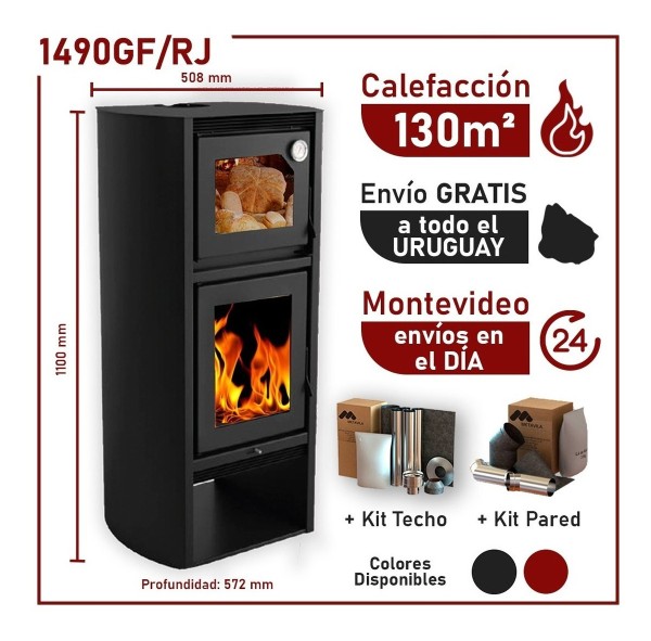 Calefactor A Leña Con Horno 1490gf + Kit Techo + Kit Pared - Imagen 2