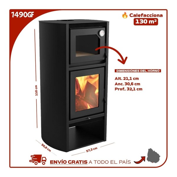Calefactor A Leña Ecológico Con Horno Metavila 1490 130 Mt2 - Imagen 3