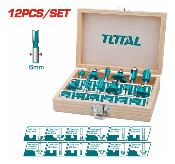 Kit De Fresas 12 Piezas 6mm Total Tacsr0121 Elsue - Imagen 2