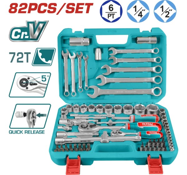 Kit De Herramientas Llaves Crique Y Dados 82ps 1/4-1/2 Total - Imagen 3