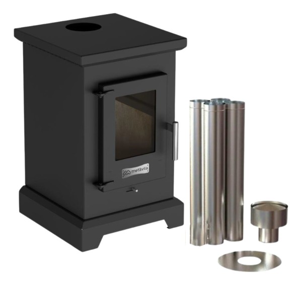 Calefactor A Leña Doble Comb Dublin 50m2 Kit Techo Metavila