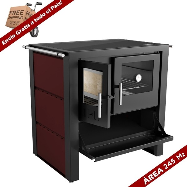 Cocina Leña Tapa Vidrio Vitroceramica 245m3 Doble Combustión - Imagen 3
