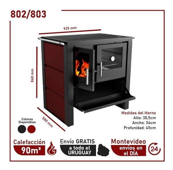 Cocina Leña Tapa Vidrio Vitroceramica 245m3 Doble Combustión - Imagen 2