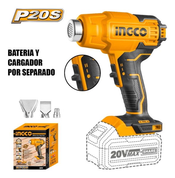 Pistola Calor 20v C/accesorios Ingco | Hgli2002 - Imagen 2