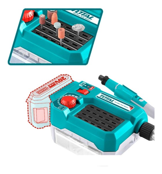 Mini Torno Total 20v Con 40 Accesorio Batería Y Cargador - Imagen 2