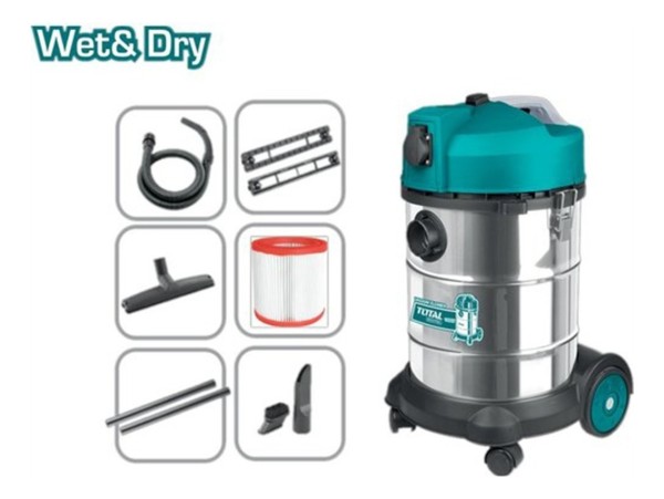 Aspiradora Industrial 1400w Total 30l Seco Humedo Acero Inox - Imagen 2