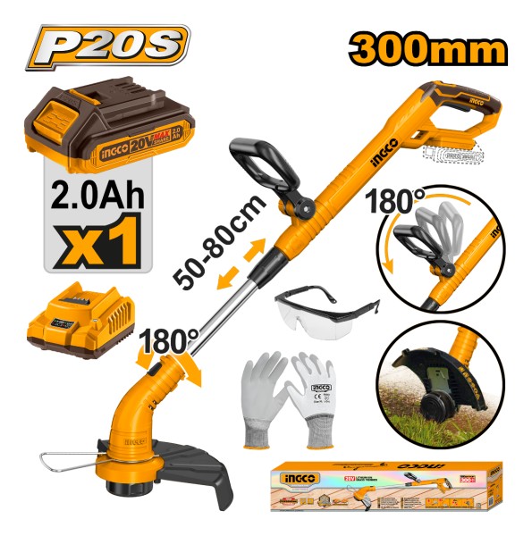 Bordeadora Bat 20v Extensible Ingco + Bateria Y Cargador - Imagen 2