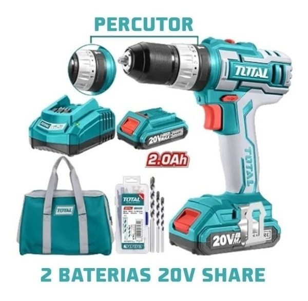 Taladro Atornillador Percutor 20v Total Tidli2002 C/kit Inc - Imagen 2