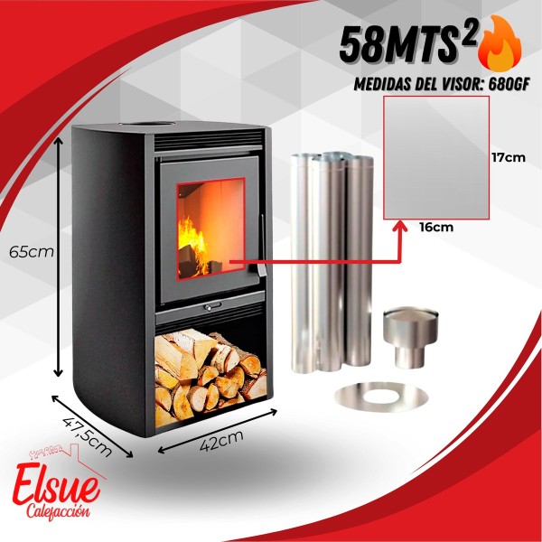 Calefactor Leña Doble Combustion Metavila 52mt2 C/kit Techo - Imagen 2