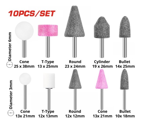 Set Piedras Y Fresas Para Mini Torno 10 Piezas Total - Imagen 2