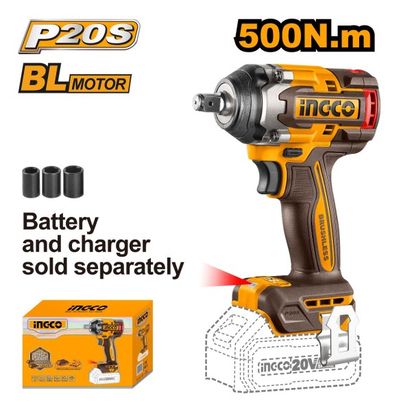 Llave De Impacto Ingco 20v, 500nm, S/bateria S/ Cargador - Imagen 2