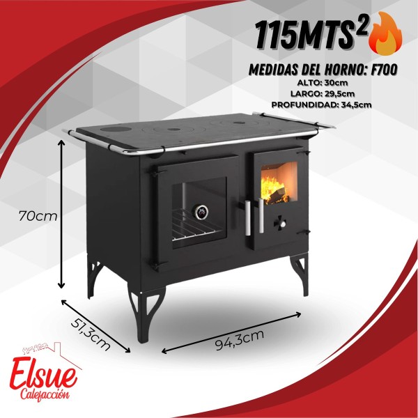 Cocina Calefactor A Leña 115 M2 Doble Combustion F700f - Imagen 2