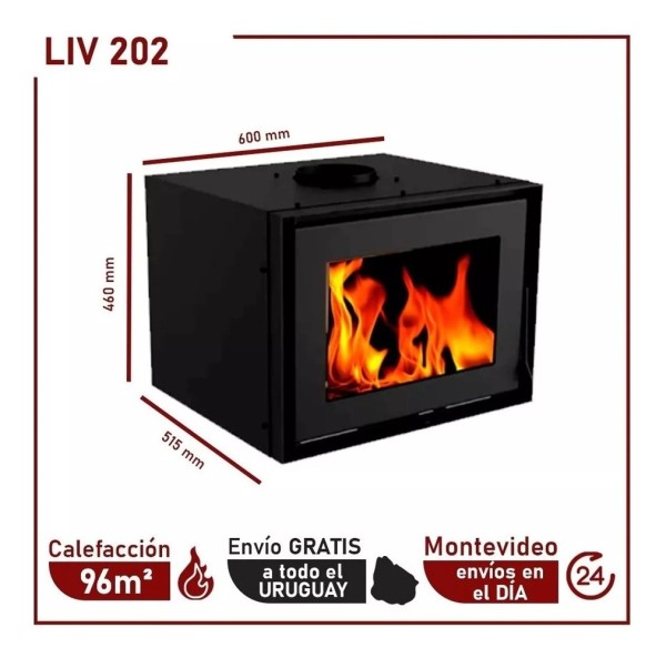Calefactor Ecologico Metavila Liv202 Inserto 600mm 96mt2 - Imagen 3