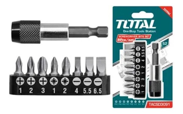 Juego De Puntas Taladro Atornillador 9 Pcs Magnetico Total - Imagen 2