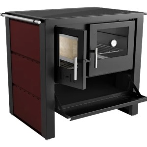 Cocina Calefactor Leña Ecologica Tapa Vitroceramica Roja