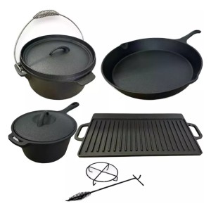 Batería Cocina Camping Hierro Fundido Fundición 8 Pzs Fuego