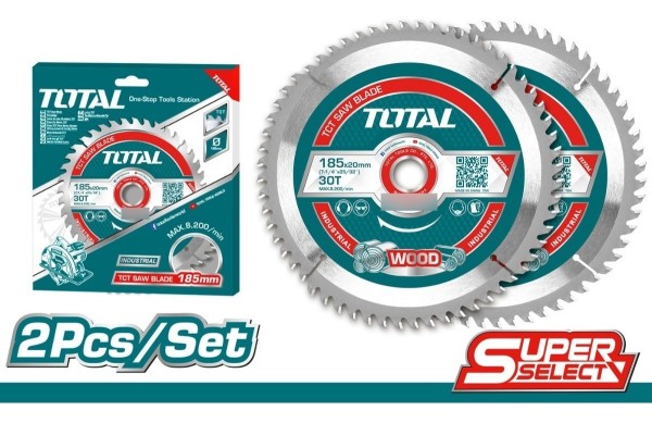Set De 2 Discos Corte Madera Total Para Sierra Circular, 7.1/4'' 185mm, Eje 20mm, 30 Dientes - Tac231410 - Imagen 3