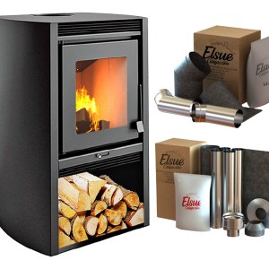 Estufa Calefactor Leña 78m2 Kit Codos + Kit Caños Acero Inox