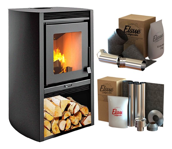 Estufa Calefactor Leña 78m2 Kit Codos + Kit Caños Acero Inox
