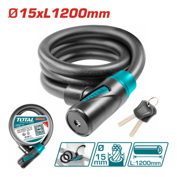 Candado Bicicleta Moto 15x1200mm Con Llave Total - Imagen 2