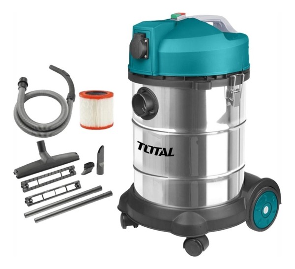 Aspiradora Industrial 1400w Total 30l Seco Humedo Acero Inox
