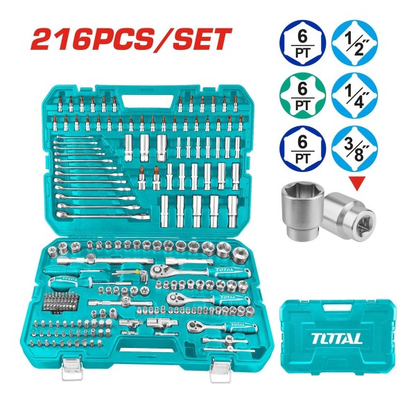 Set De Herramientas Total 216 Piezas Llave Criquet Y Dados - Imagen 2