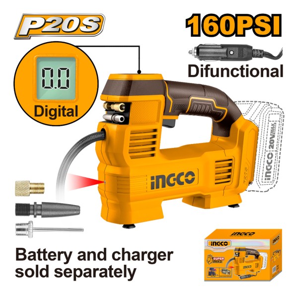 Compresor De Aire 20v 12v 160psi 11bar 20v P20s S/bat Ingco - Imagen 2