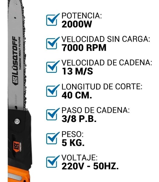 Motosierra Electrica Electrosierra Lusqtoff 2000w Espada 16 - Imagen 7