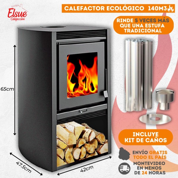 Calefactor Leña Doble Combustion Metavila 52mt2 C/kit Techo - Imagen 3