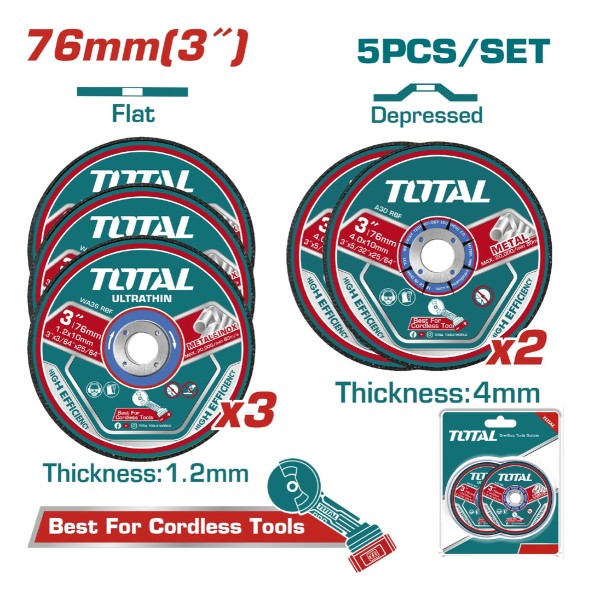 Set 5 Discos 3 - 73mm Para Mini Amoladora Total Tac303768 - Imagen 2