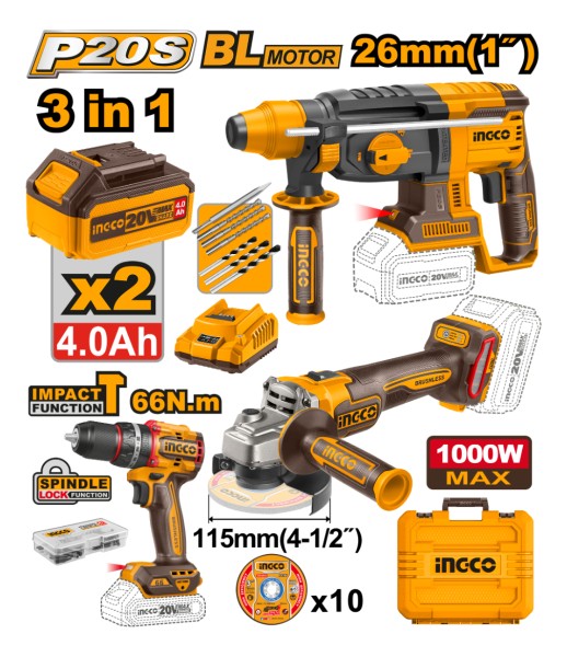 Kit Taladro + Amoladora + Rotomartillo Ingco Cosli241198 - Imagen 2