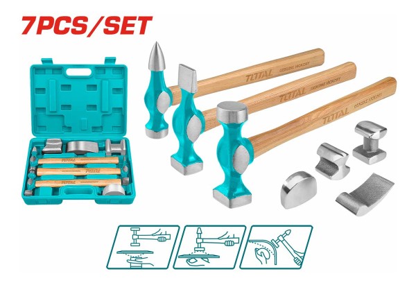 Juego Martillos Desabolladores Chapista 7 Pcs Total Tbafo712 - Imagen 3